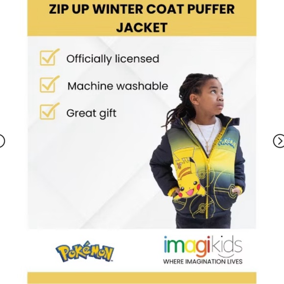 NWT Pokémon Pikachu Boys Winter Coat Puffer Jacket in Yellow/Black Size 14/16 - Picture 4 of 12